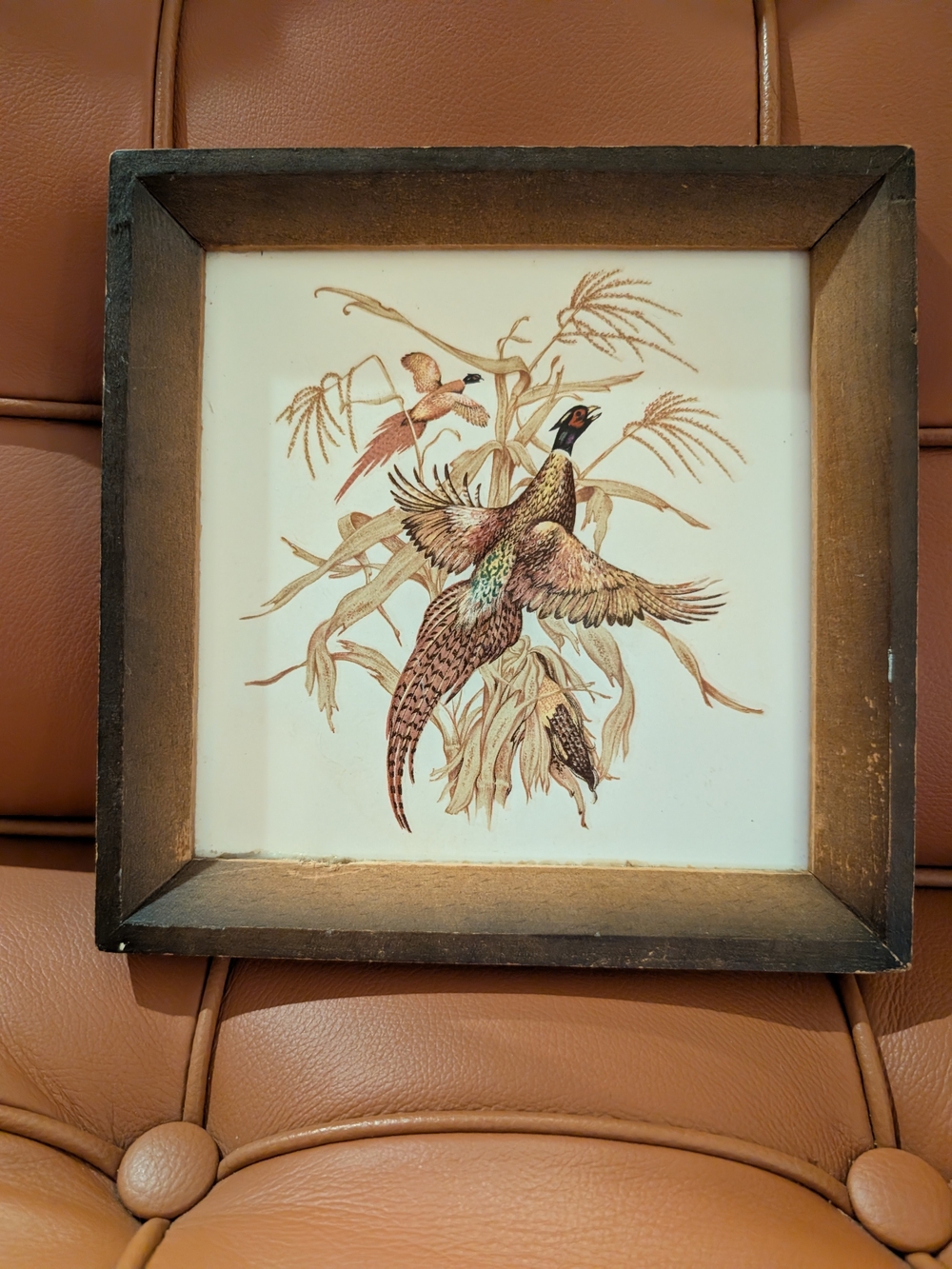 Vintage Pheasant Wood Framed Tile Art